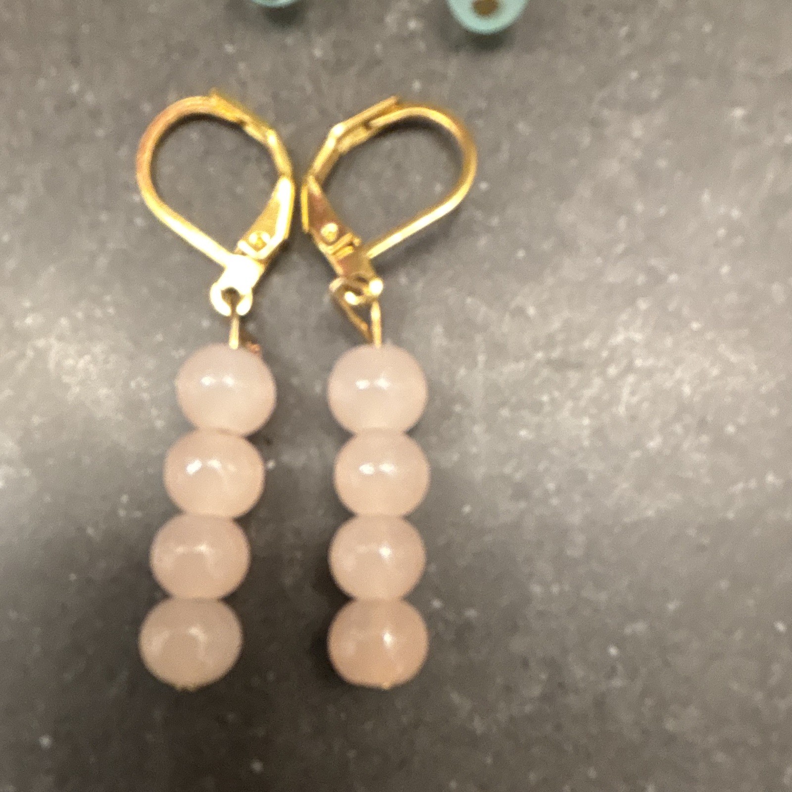 4 Pair Gold Tone Leverback Beaded Dangle Earrings Set Green Purple Blue Pink