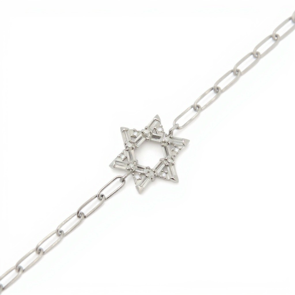 Star of David Baguette CZ Bracelet 925 Silver Yellow Gold Plated