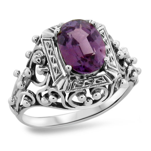 925 STERLING SILVER FILIGREE ANTIQUE STYLE SIMULATED ALEXANDRITE RING 264X