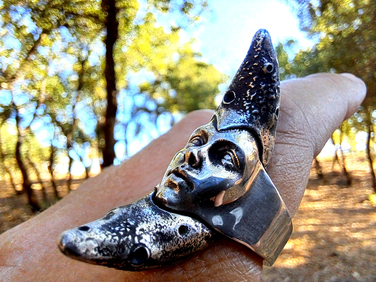 Moon Goddess Silver Ring, Crescent Moon Face Ring