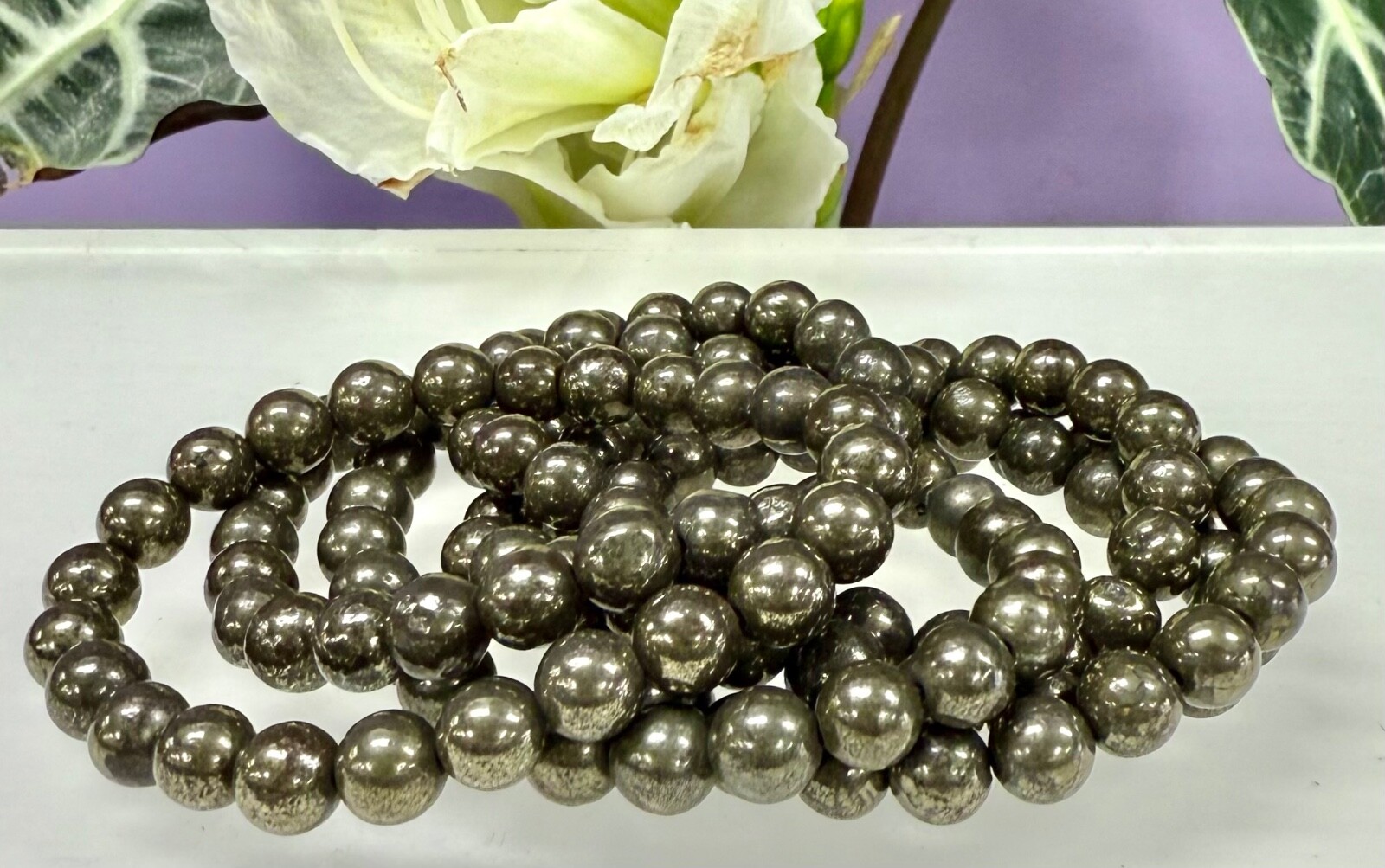 Wholesale 6 Pcs Natural Pyrite 8mm 7.5” Crystal Healing Stretch Bracelet