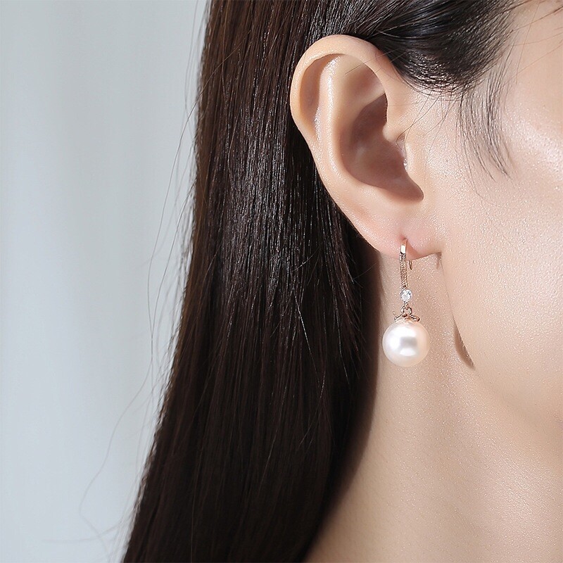 White Pearl Dangle Drop Earrings for Women,Elegant Pearl Earrings,Hook Earrings