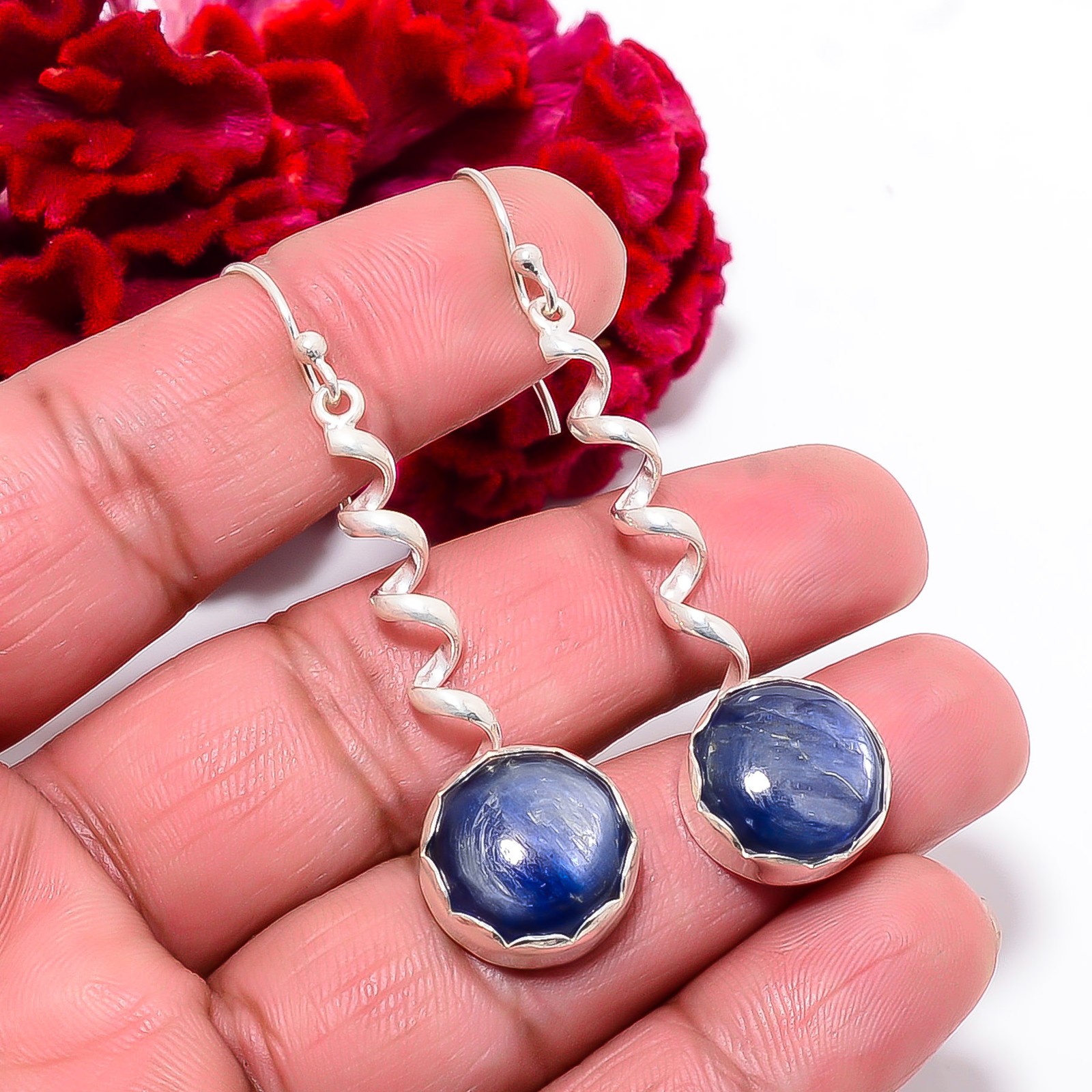 Kyanite – Nepal Designer Handmade 925 Sterling Silver Earring 2.22″ E9853
