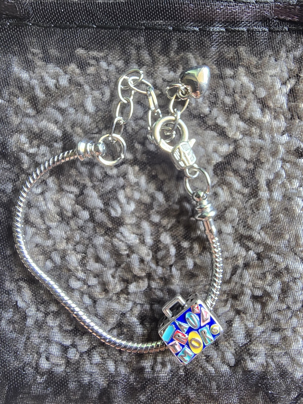 Silver-Tone Adjustable Snake Chain Charm Bracelet, Lobster Clasp, Bead Charm