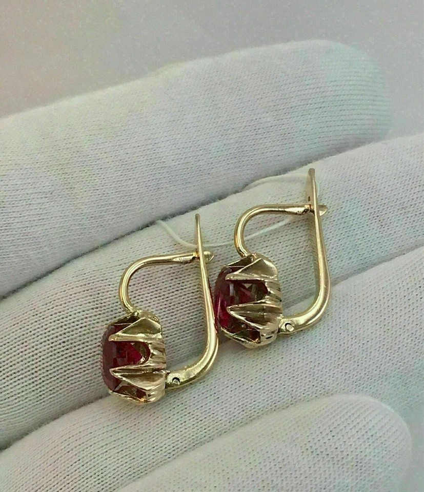 4Ct Simulated Red Ruby Solitaire Drop & Dangle Earrings 14k Yellow Gold Plated