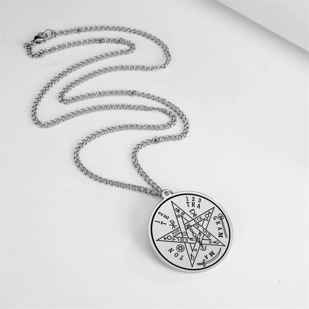 Stainless Steel Tetragrammaton Pentacle Necklace Pentagram Amulet Pendant