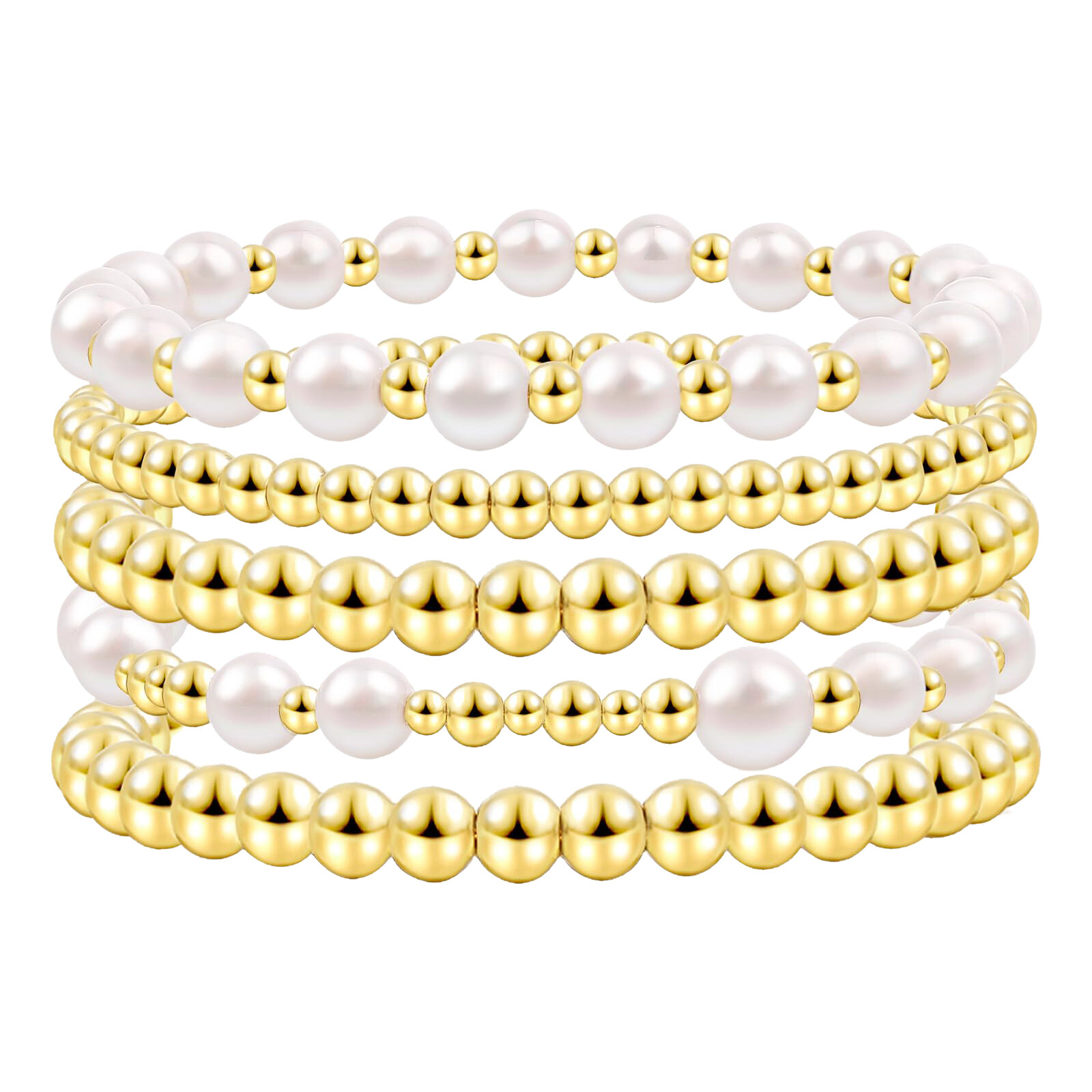 5Pcs Women Girls Gold Tone Boho Stackable Beaded Stretch Bracelets Wedding Gift