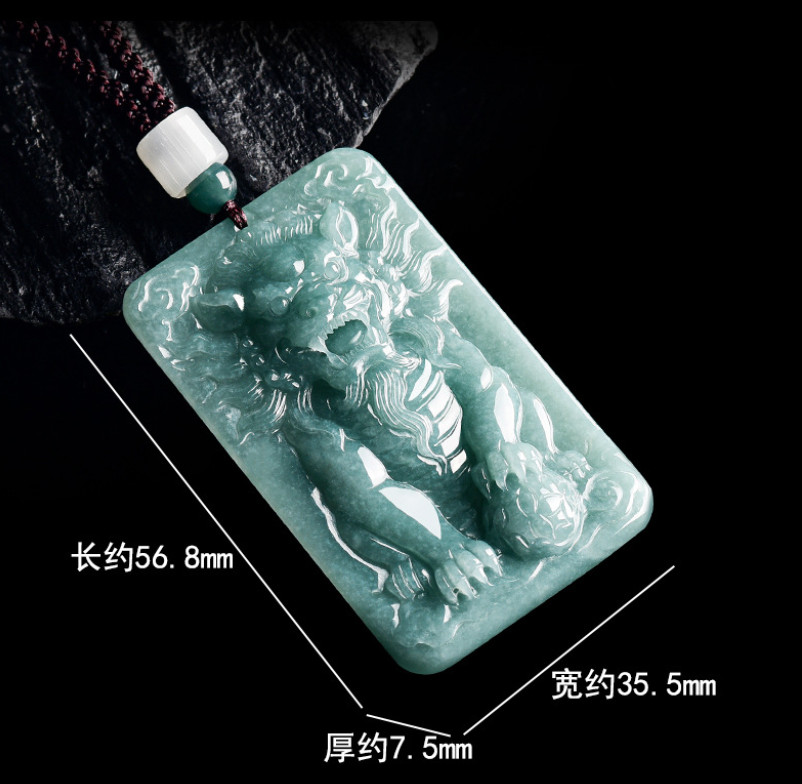 Real Grade A 100% Natural Blue Jade Jadeite Dragon Oblong Pendant Necklace