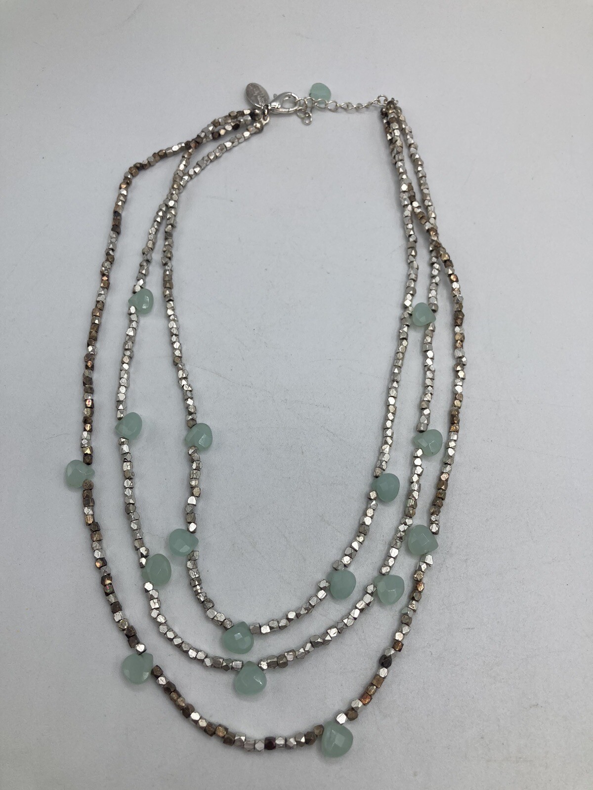 White House Black Market Silver & Ice Blue Faceted Beaded Necklace Branded