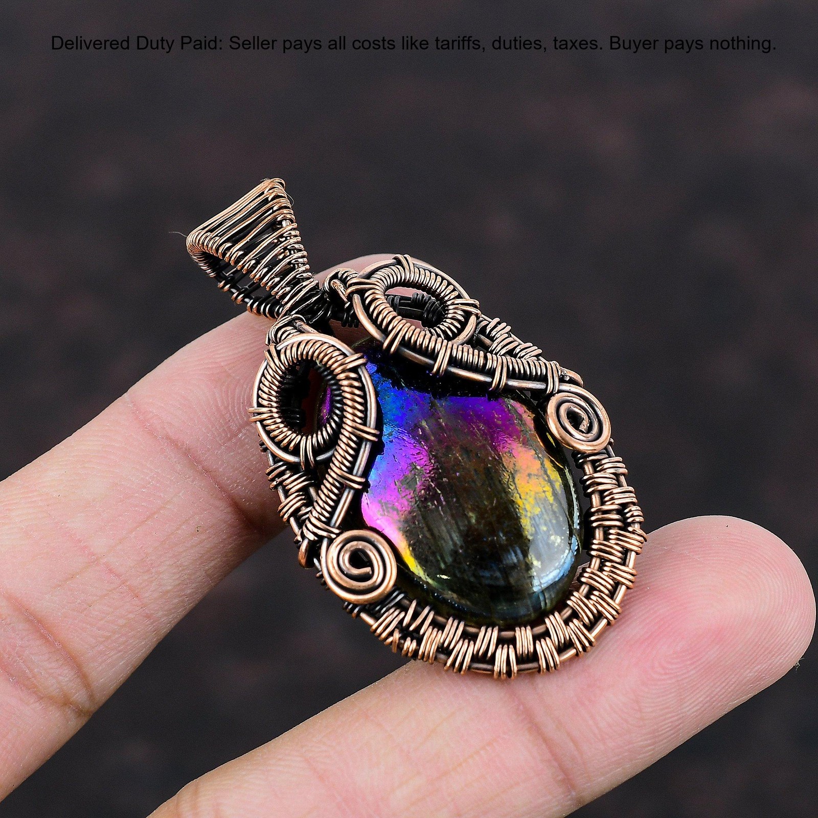 Copper Mystic Fire Labradorite Gemstone Engagement Mother Boho Birthday Pendant