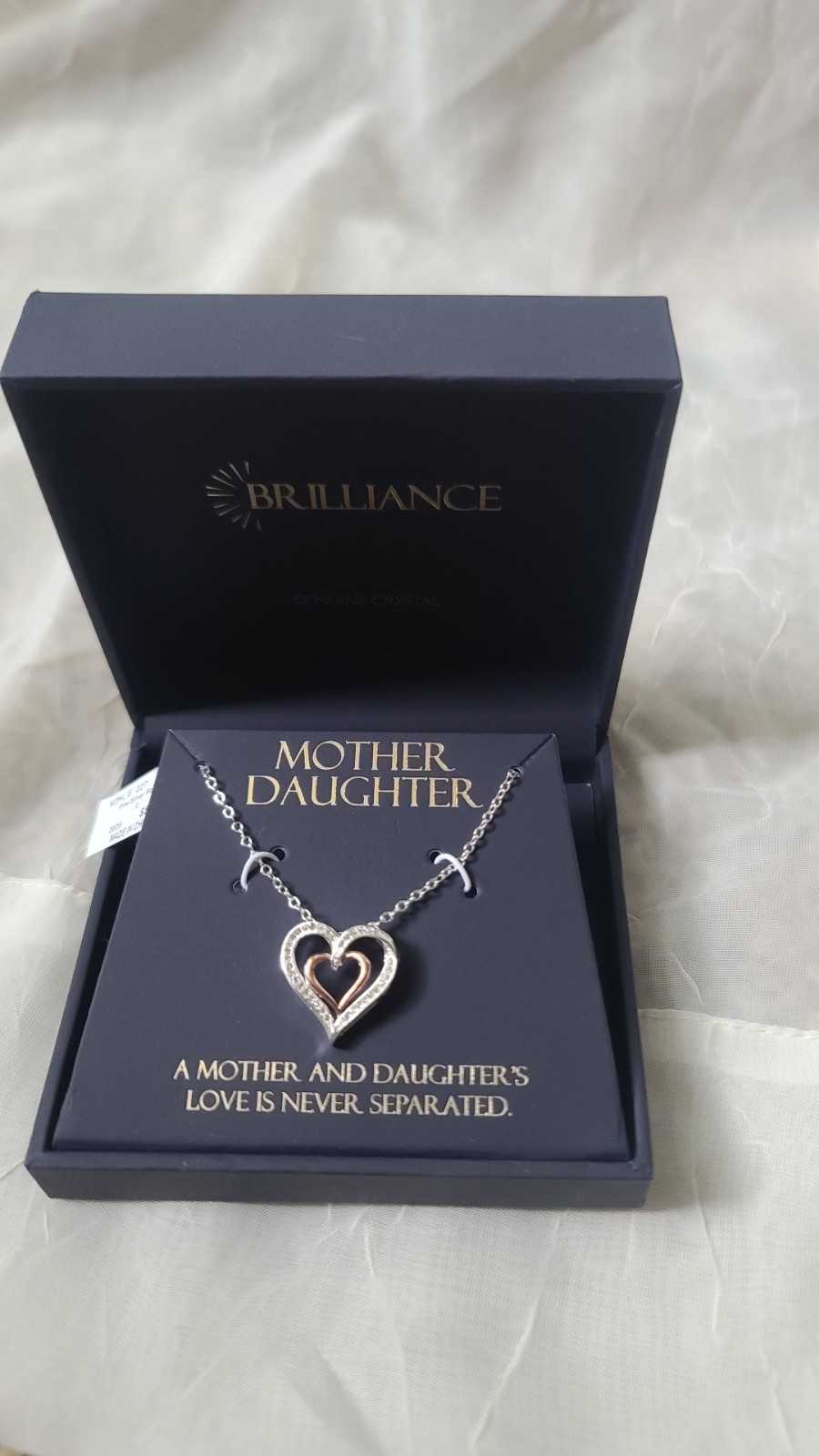 Brilliance Mother Daughter Heart Crystal Pendant Necklace, Silver Plated