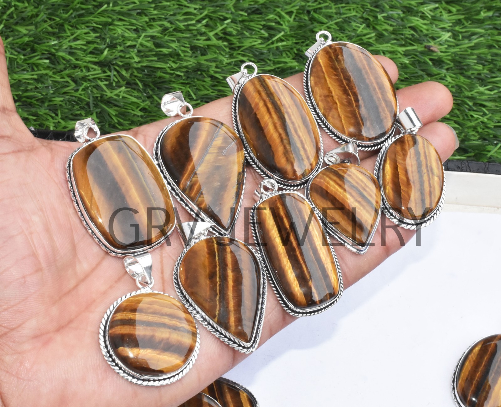 1-1000 Pcs Tiger Eye Gemstone Handmade Pendant Lot Bulk: 925 Silver Plated WH-2