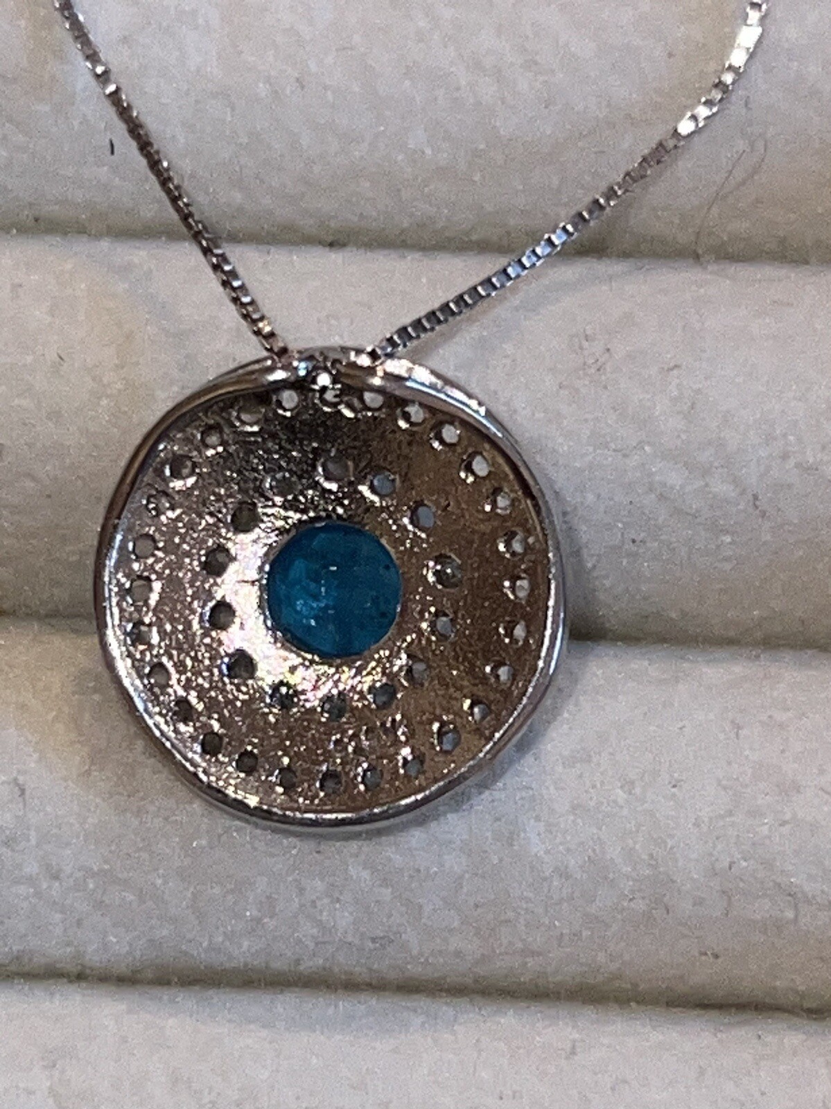 Neon Blue Apatite Pendant With Tiered White Zircon Halo 925 No Chain