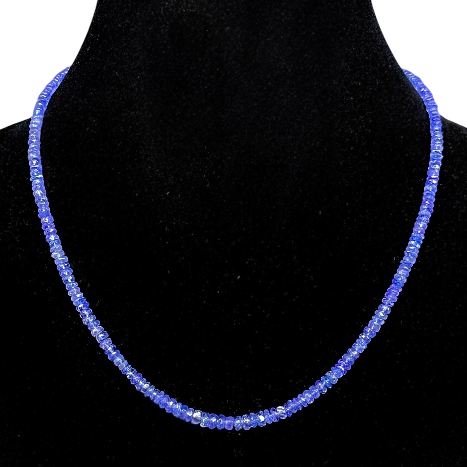 18″ Natural Tanzanite Necklace 3-4.5mm Top Quality Faceted Vibrant Blue Beads