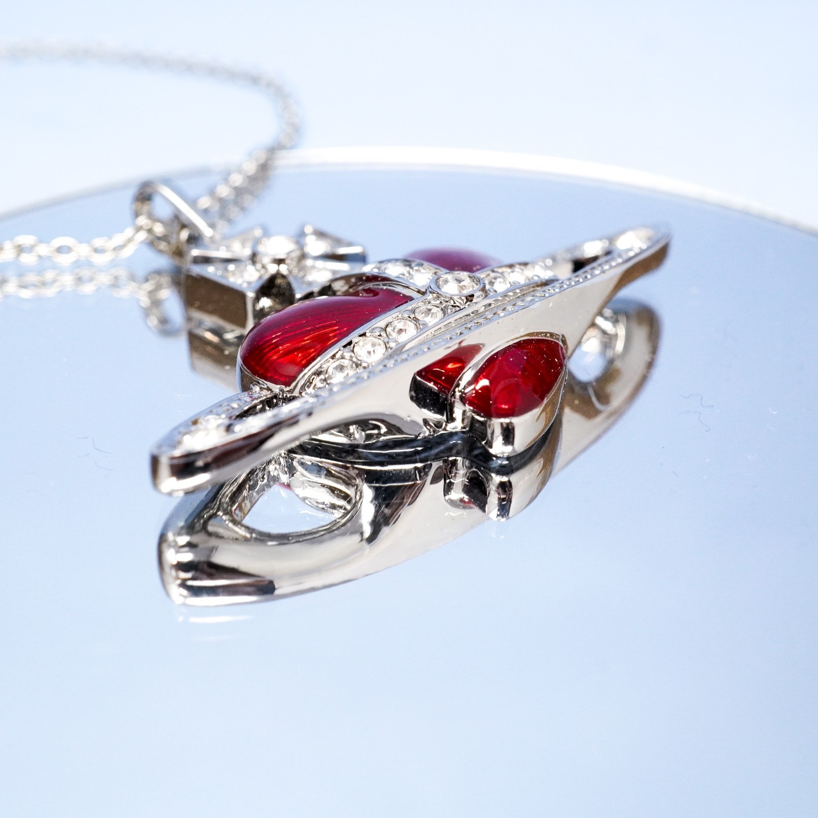 Vivienne Westwood Necklace Silver & Red Large Heart Orb Pendant Box Included