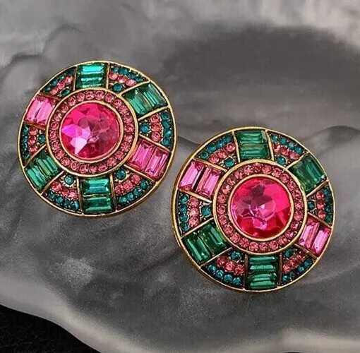 Vibrant Green Pink JEWEL Rhinestone Bead Betsey Johnson Necklace Earrings SET