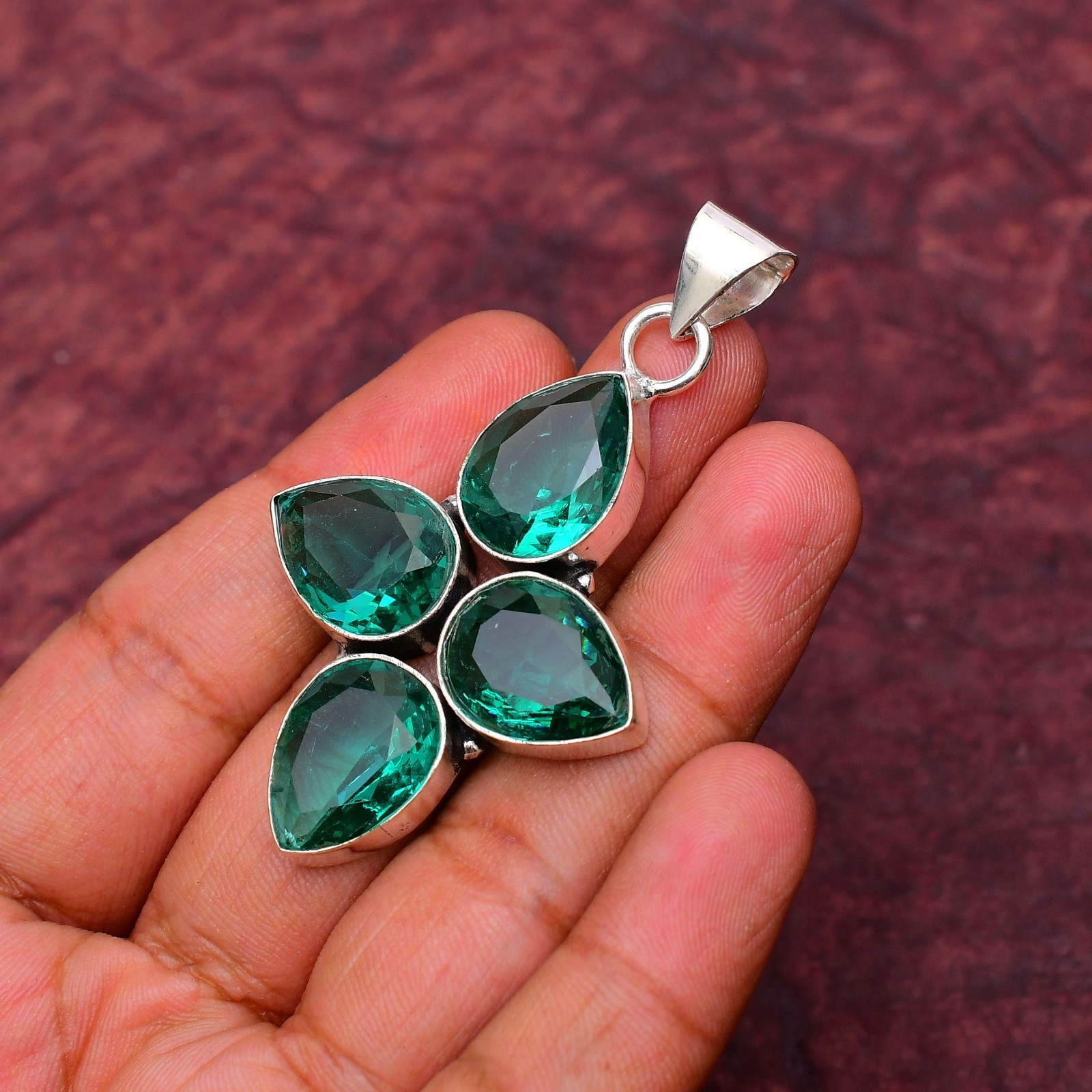 Paraiba Tourmaline Gemstone 925 sterling silver Handmade Cross Pendant 2.28″