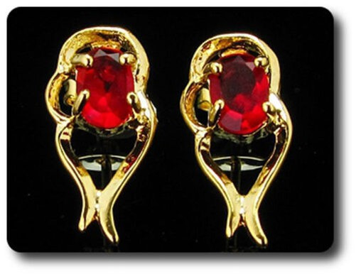 Earrings Ruby 0 3/32×0 9/32in Gold Plated 18 K.