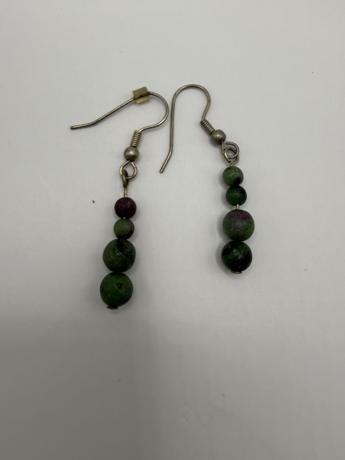 Vintage ~ Beautiful Dark Green Round Bead Drop Dangle Earrings