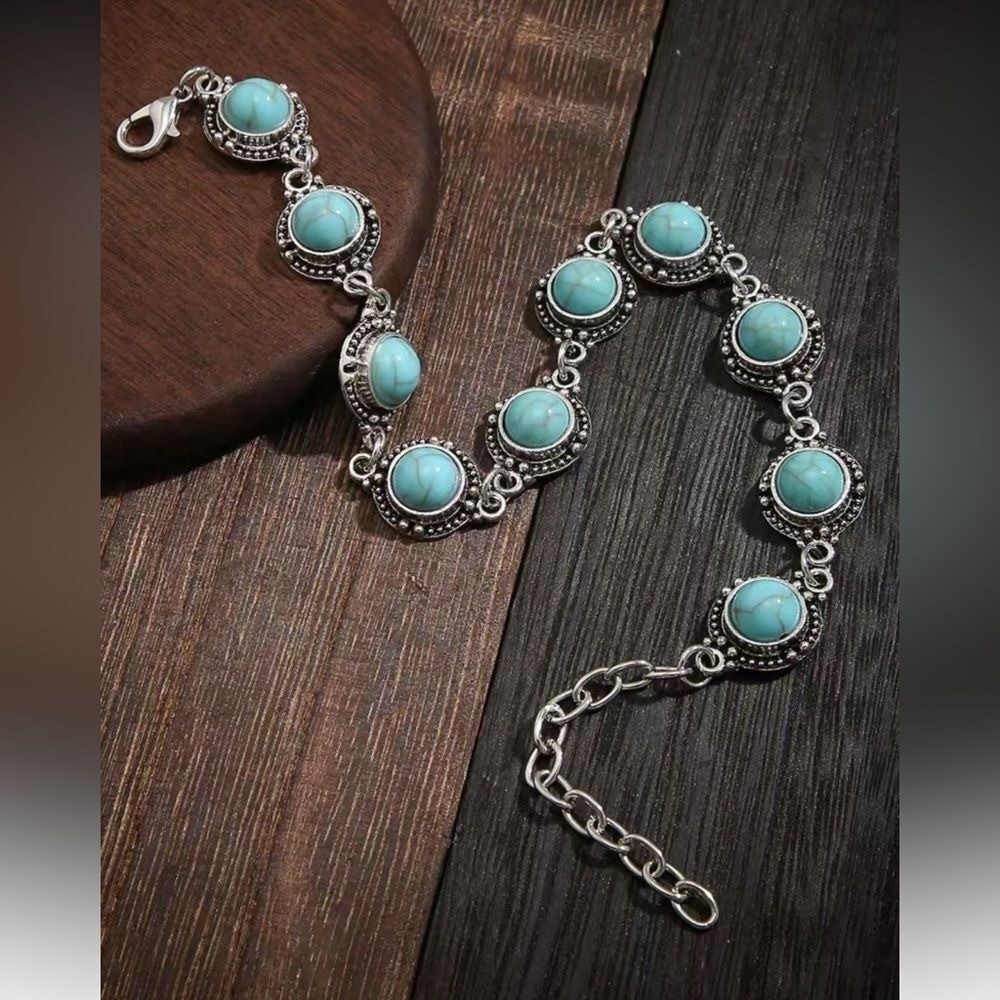 Minimalist Versatile Retro Anklet, Metal Alloy Faux Turquoise Foot Jewelry