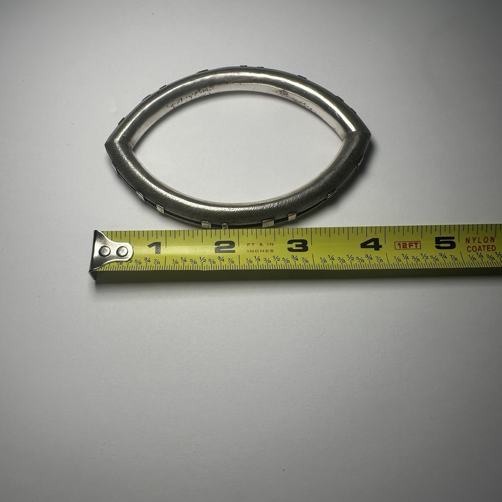 4 inch vintage silver t Bangle bracelet with square accent links, asymmetrical