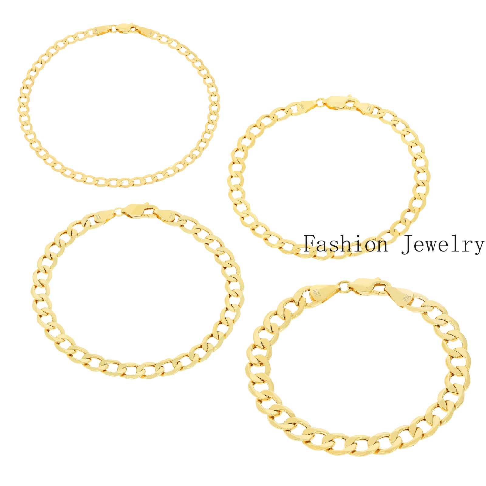 10K Yellow Gold 2mm-7.5mm Curb Cuban Chain Necklace Bracelet Men Women 7″- 30″