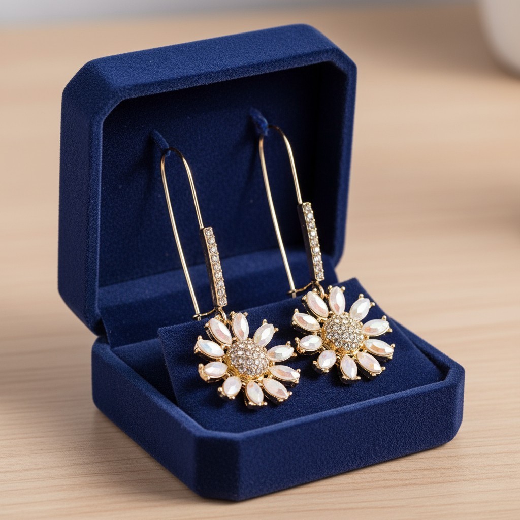 Betsey Johnson Flower Drop Earrings Daisy Design | Pave Stone Accents