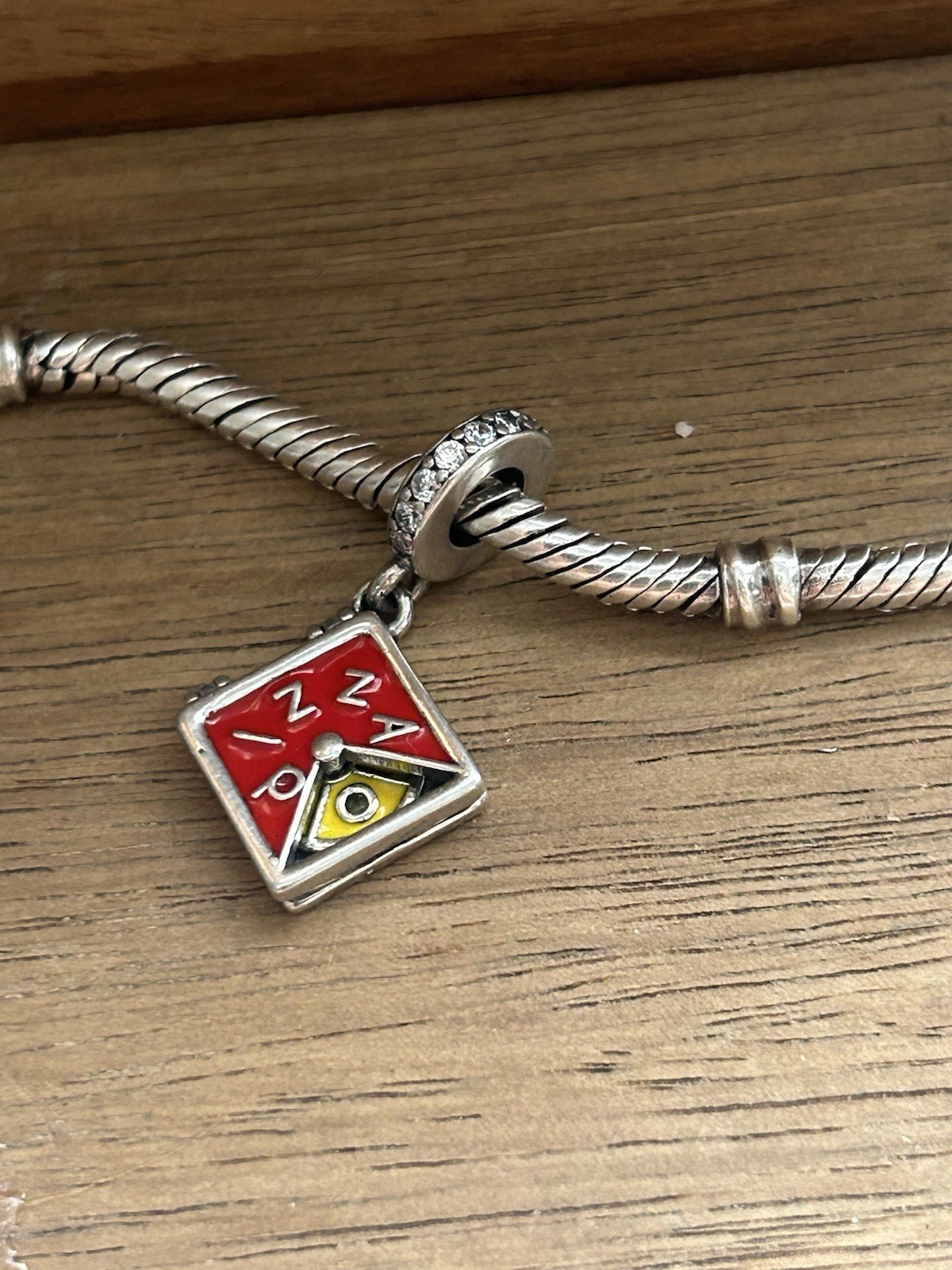Silver Charm Openable Pizza Box Whit Slice Dangle Charm Red Yellow