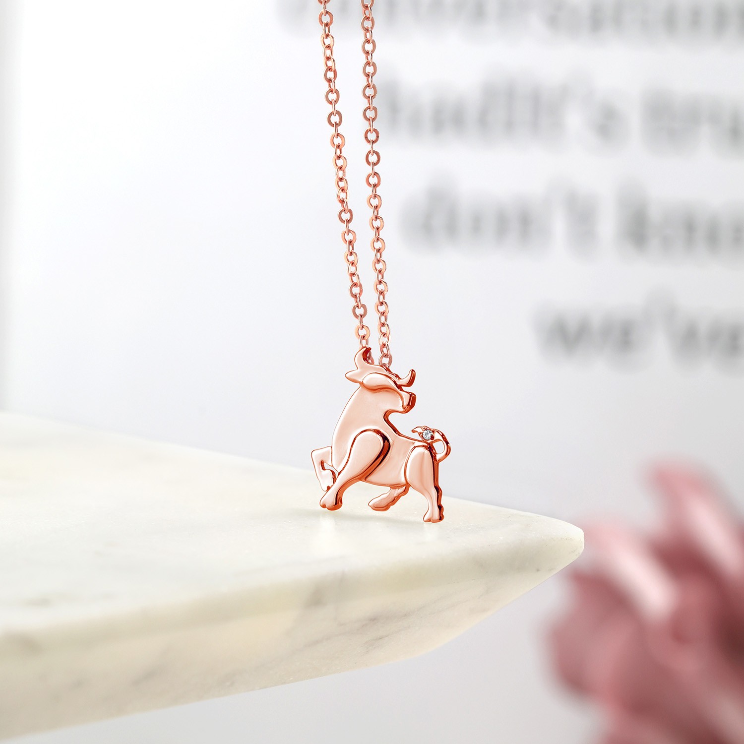 18K Rose Gold Plated Silver White Moissanite Ox Pendant Necklace For Women By