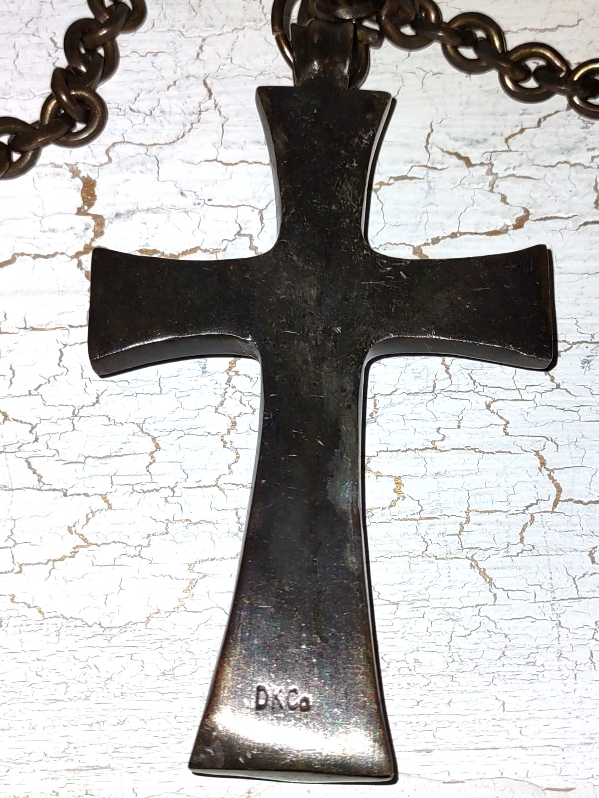 RARE Donna Karan & Co Vintage Signed Bronze Color LG Cross Long Open Link Chain