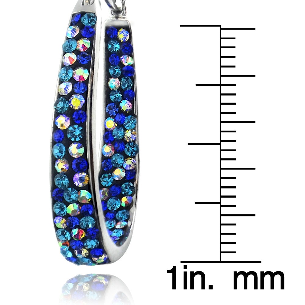 Blue & Aqua Crystal Ombre Inside-Out Oval Hoop Earrings
