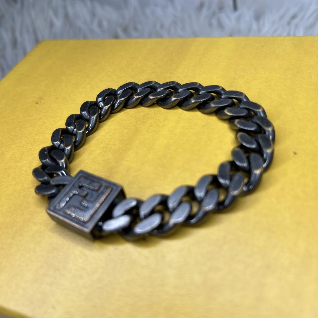 FENDI FF Logo Chain Bracelet S Bangle Silver Chain Authentic