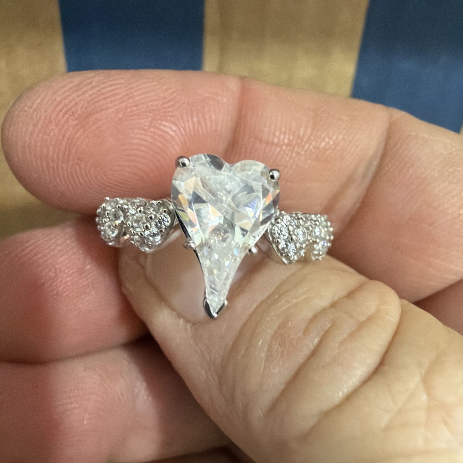 Jennifer Miller Diamonique CZ Heart Pave Stones 2 Tone Sterling Silver Ring 7