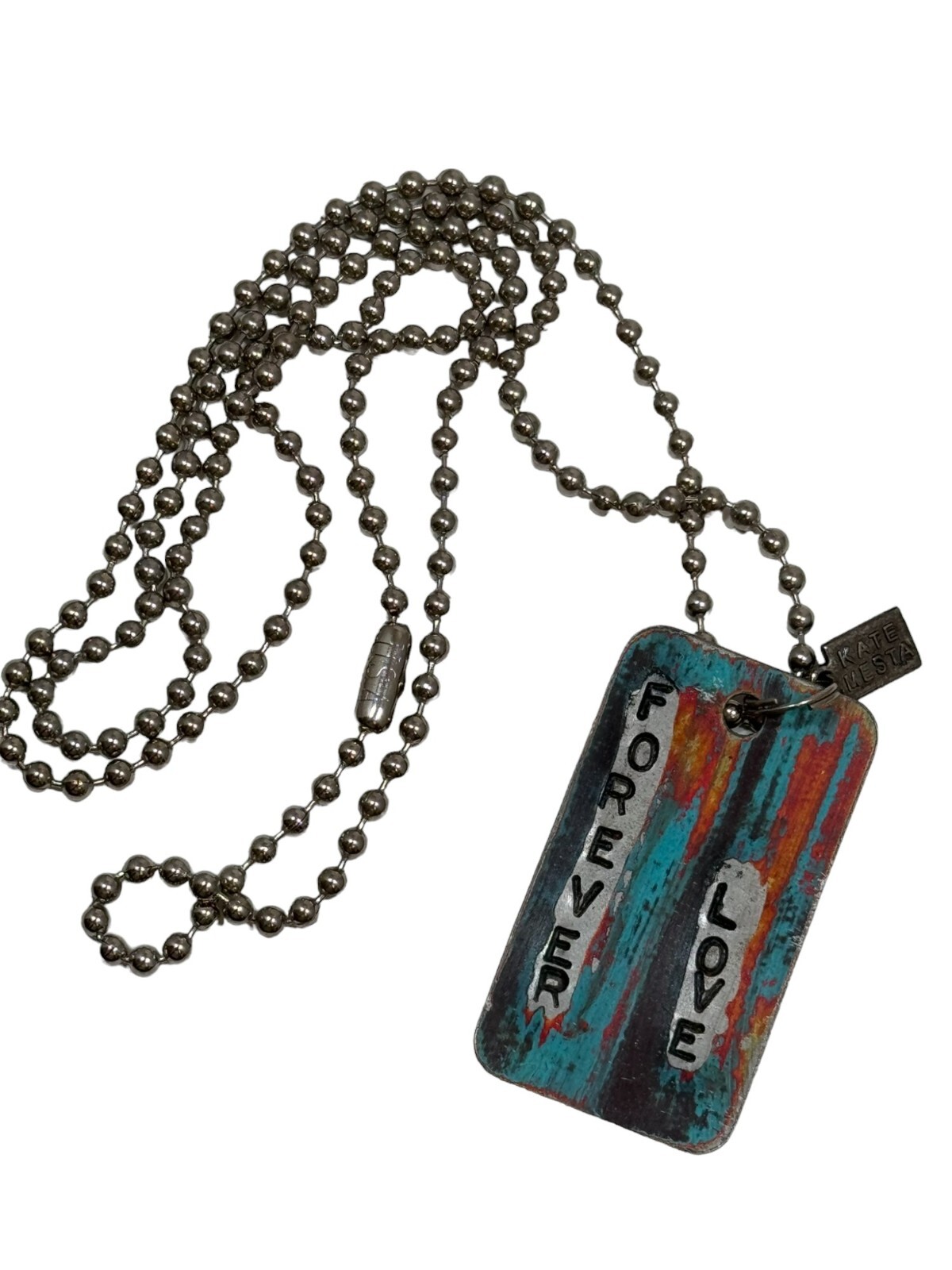 Kate Mesta FOREVER LOVE Dog Tag Necklace Art to Wear New
