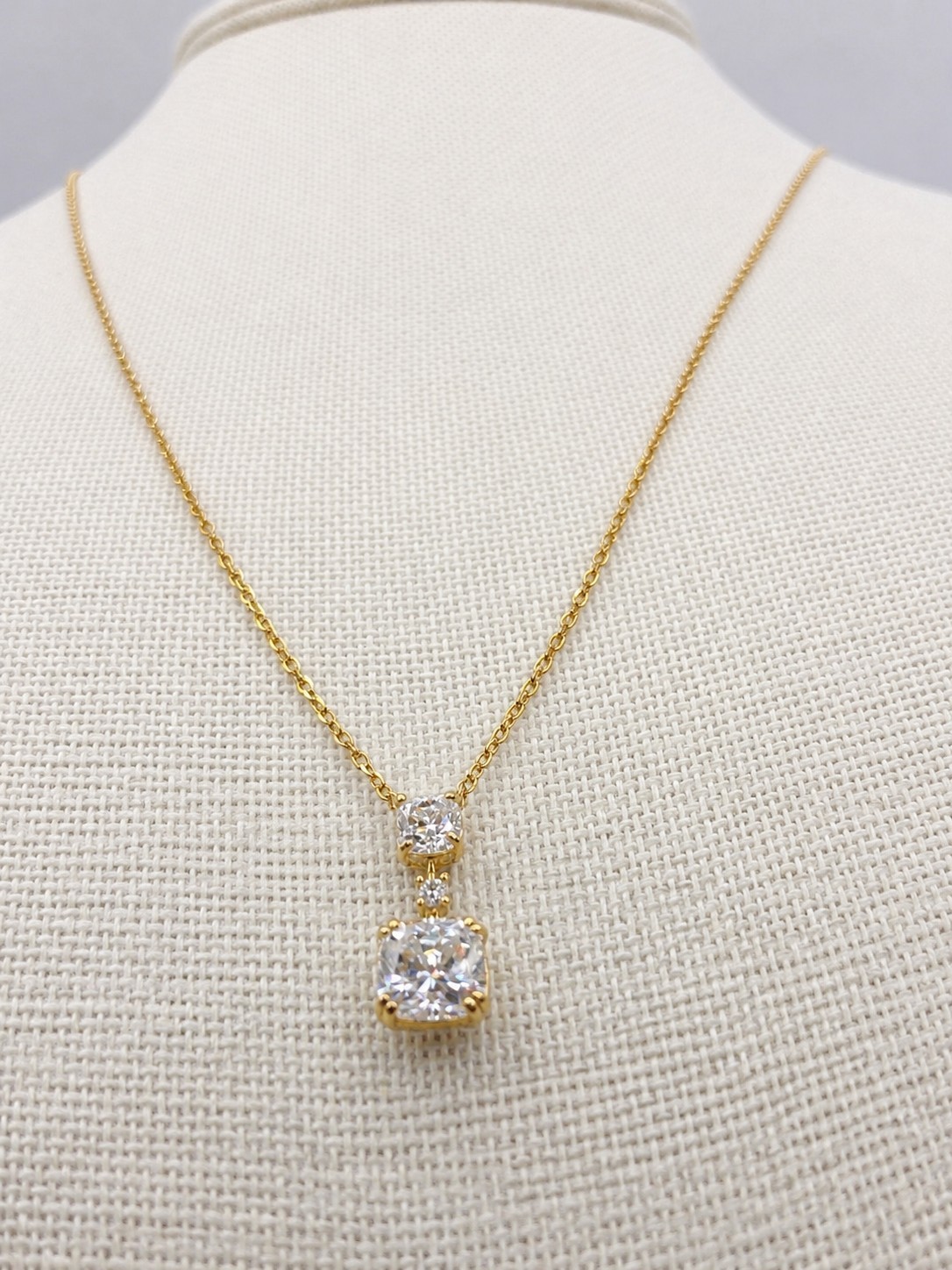 18K Yellow Gold Plated Moissanite Cushion Cut Pendant Necklace