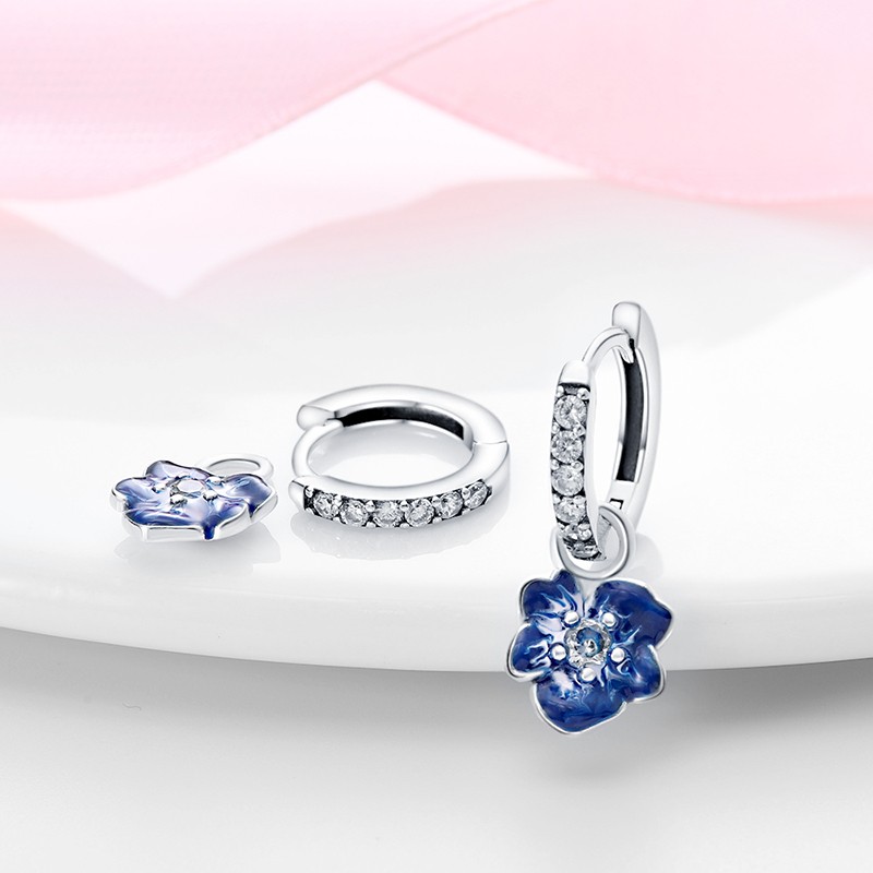 PANDACH 925 Sterling Silver Tiny Flower Drop Earrings Women Hoops Jewelry Gifts