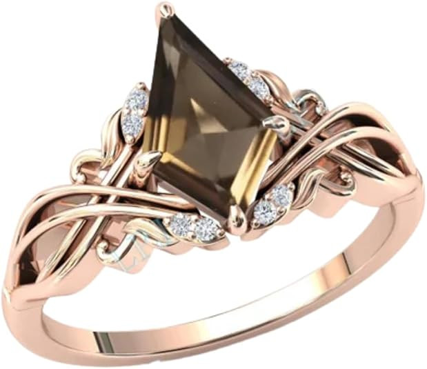 2carat Engagement Ring,Kite Cut Smoky Quartz Gemstone Wedding Ring for Women