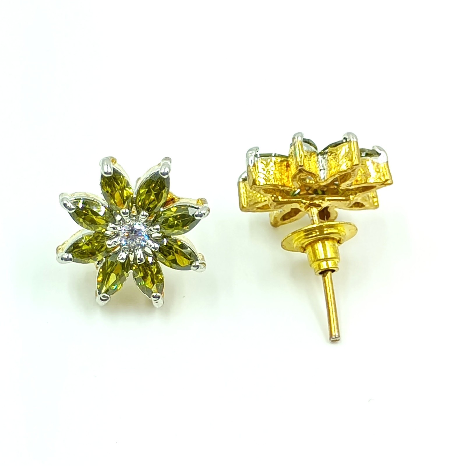 Traditional Handmade Peridot CZ Studs 22k Gold Plated South Indian Fashion