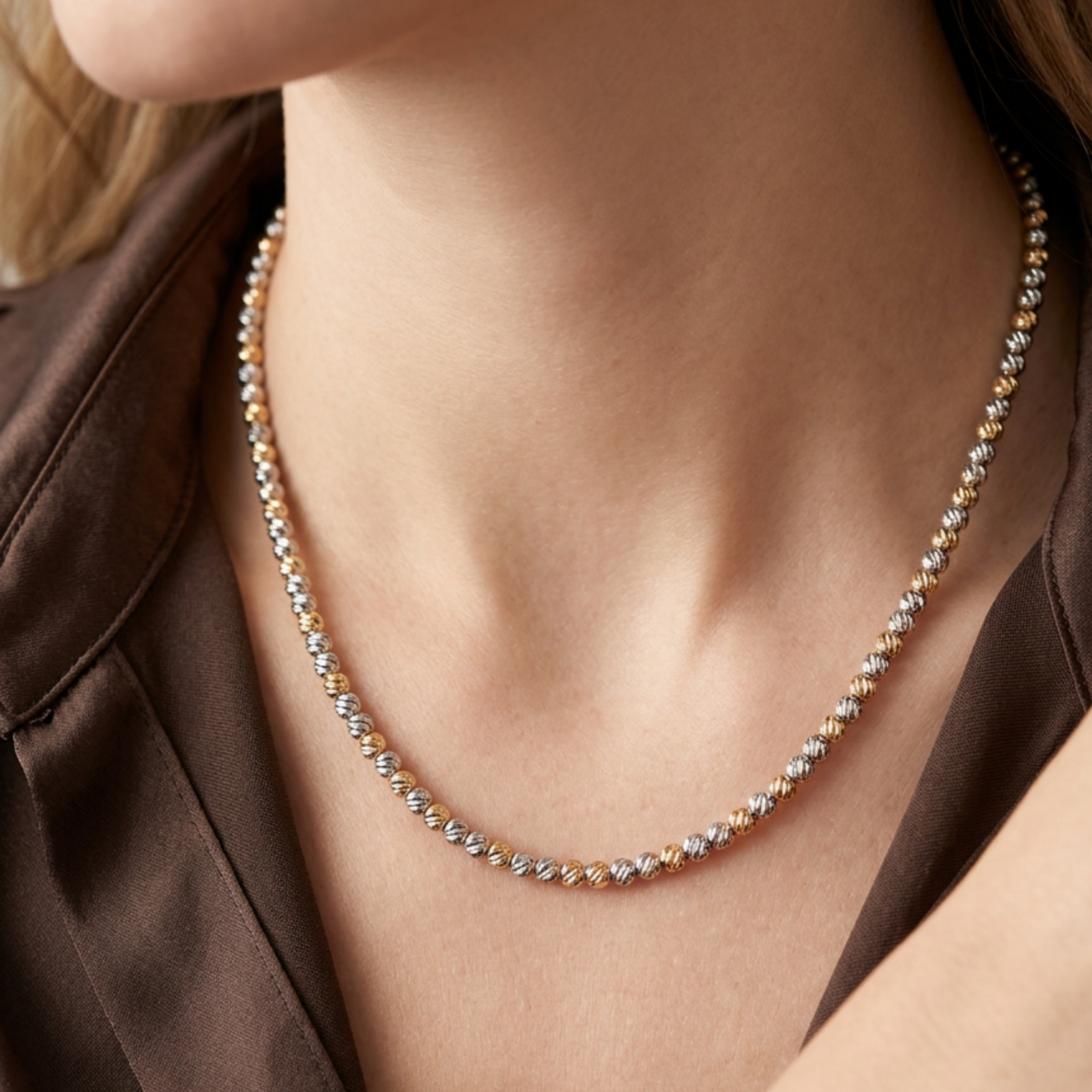 Mixed Metal Necklace Bracelet Set Gold Silver Stainless Steel Gift For Her