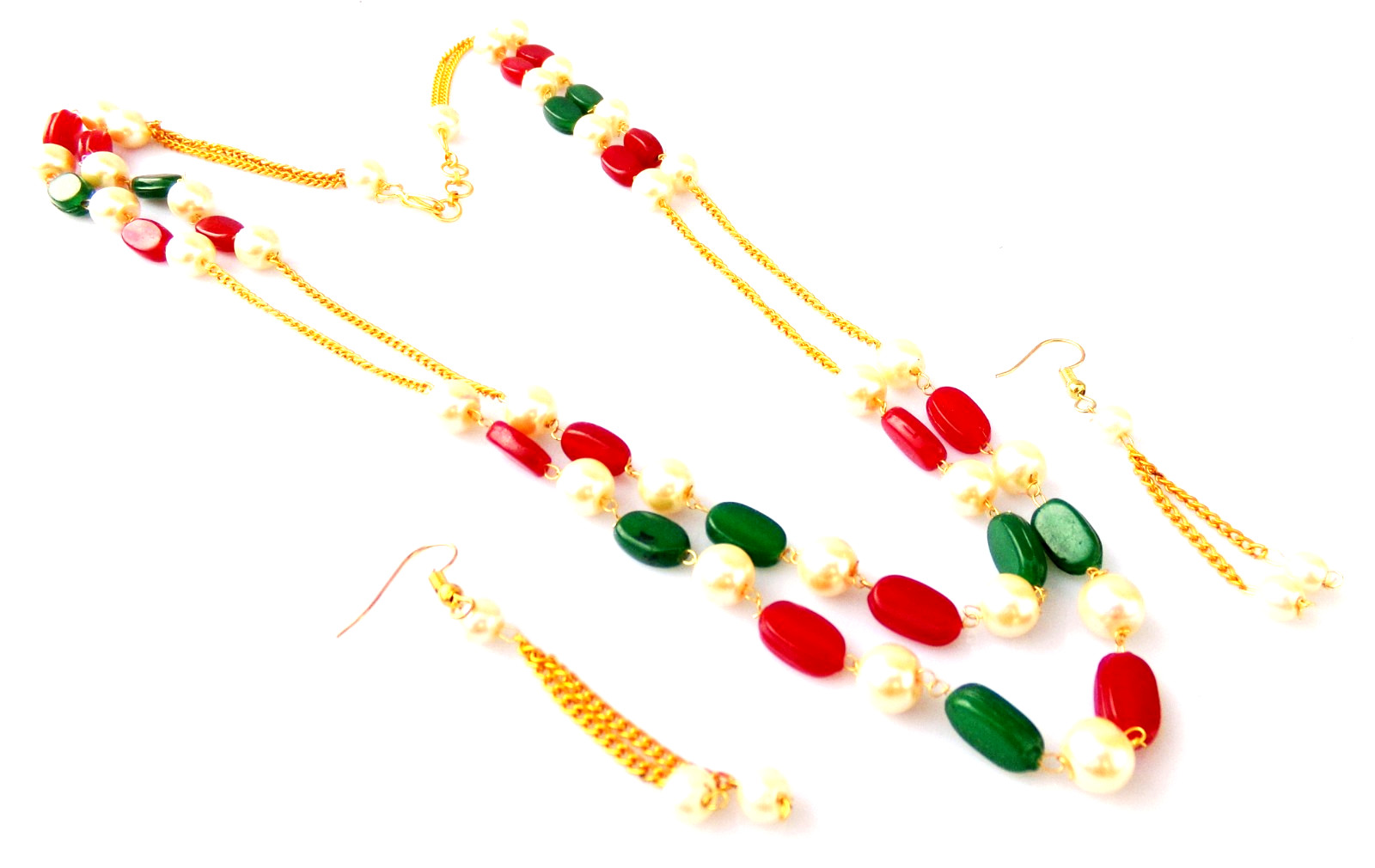 Indian Bollywood Gold Plated Pearls Mala Bridal Necklace Earrings Jewelry Set