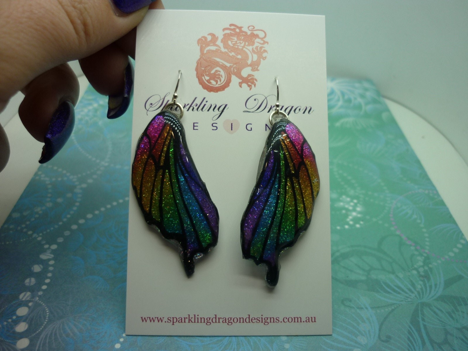 Butterfly Wing Earrings Sparkling Rainbow – Fairy Jewellery, Fun Gift for her