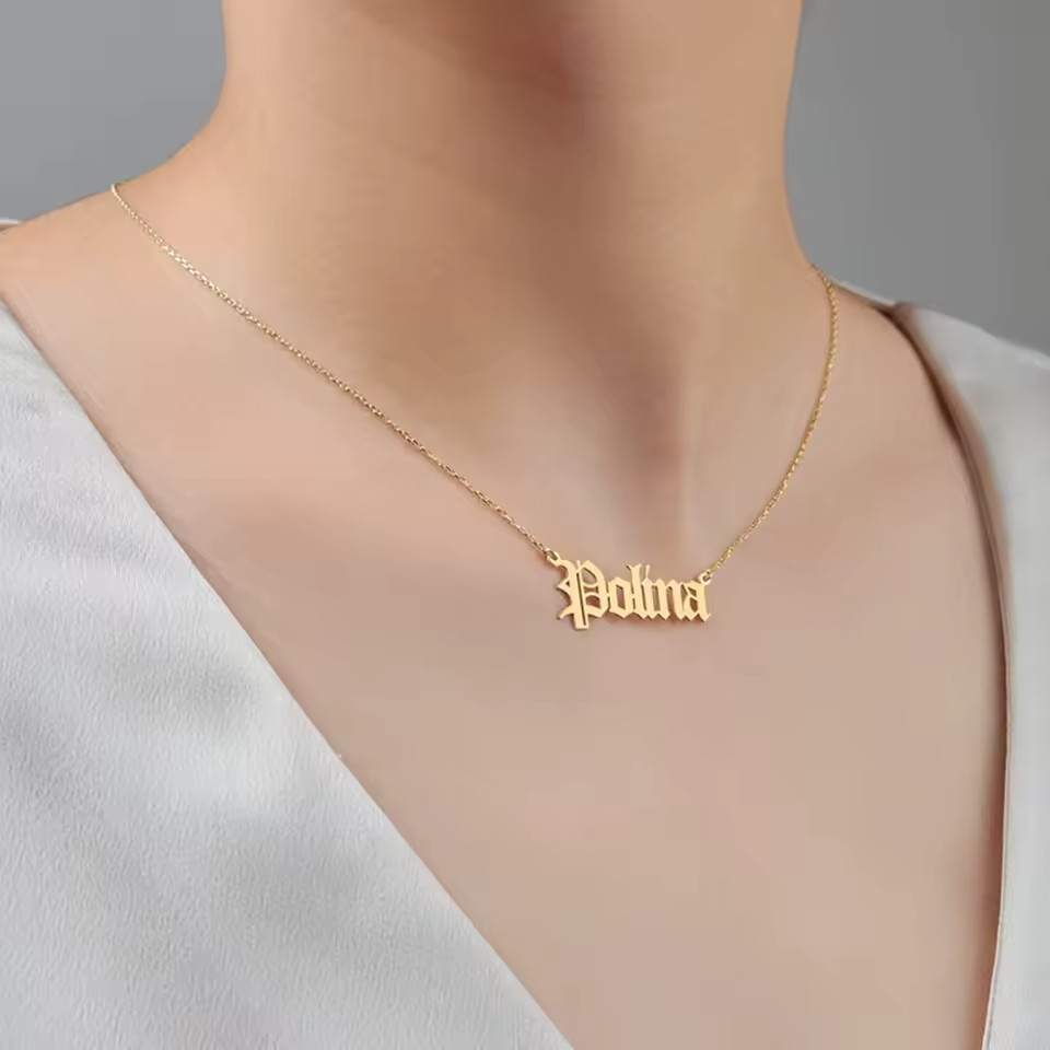 Custom Personalized Name Old English Pendant Necklace Link Chain Lobster Clasp