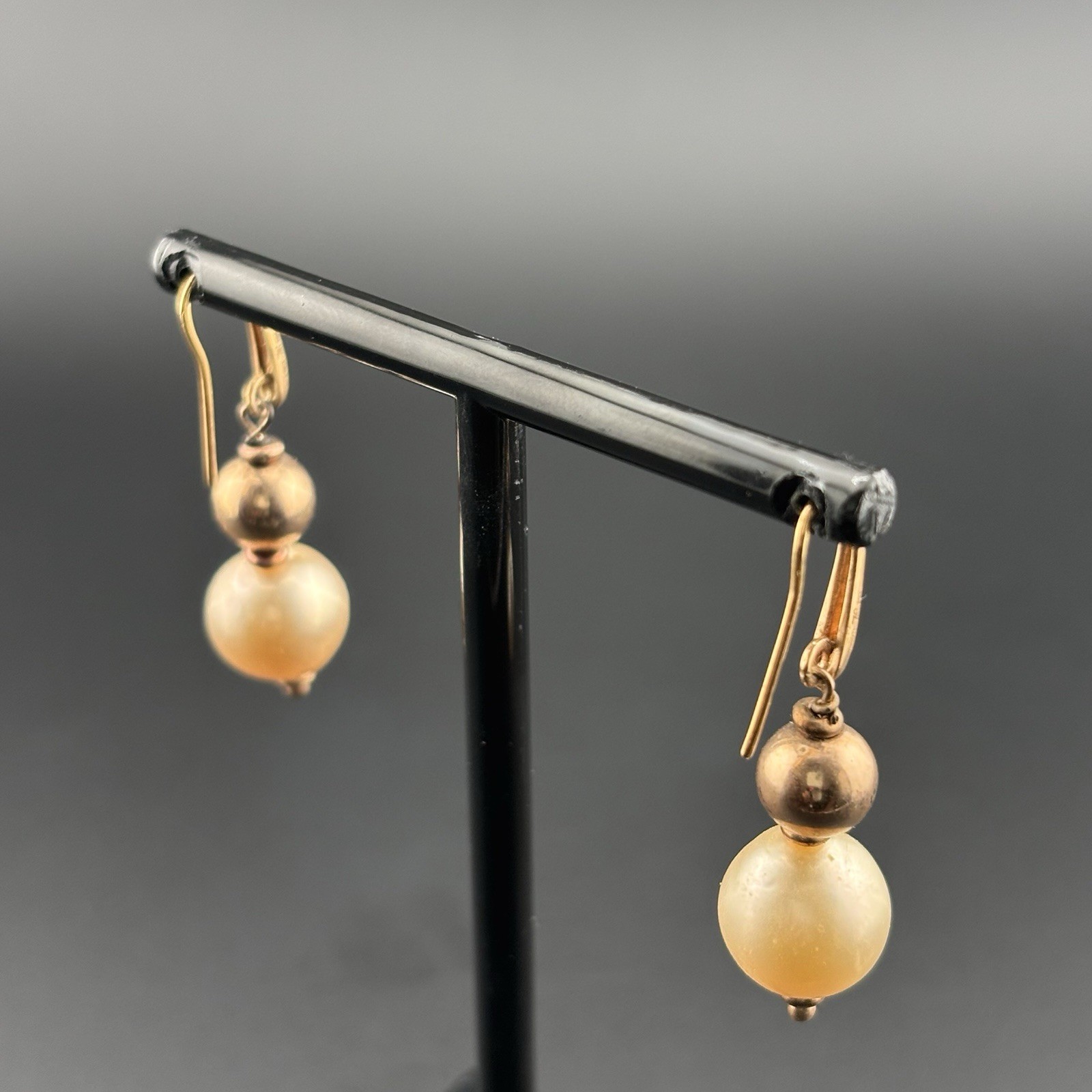 925 Sterling Silver Italy Cultured Freshwater Pearl Drop Earrings Gold Tone 7g