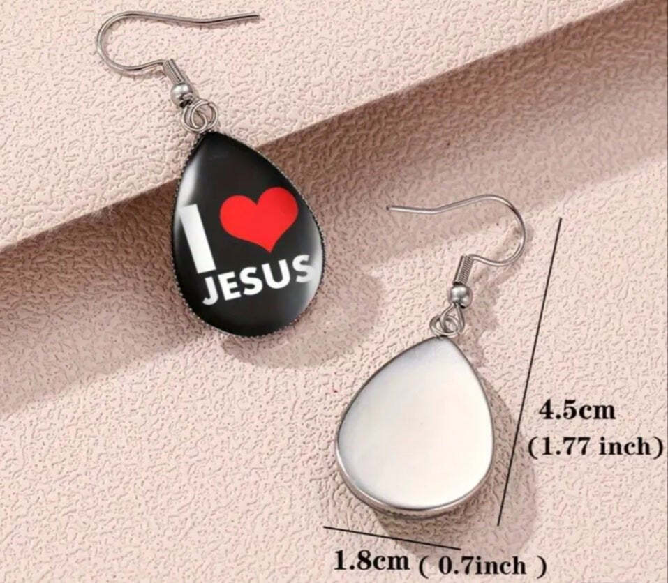 1 Pair “I Love Jesus” Teardrop Earrings