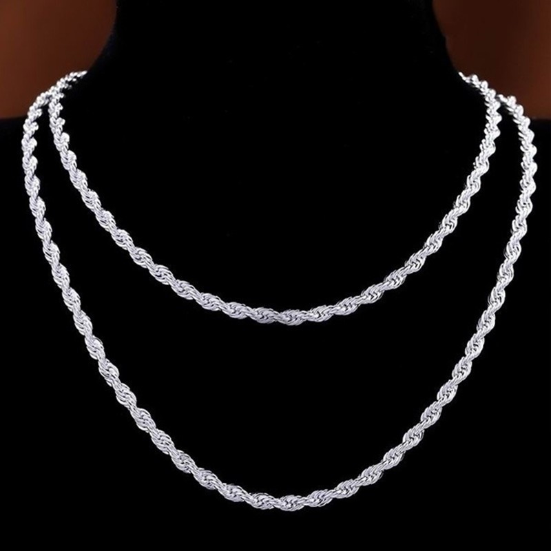 925 Silver Plated 2mm Water Wave Chain Mens Womens Necklace 16″ 18″ 20″ 22″ US