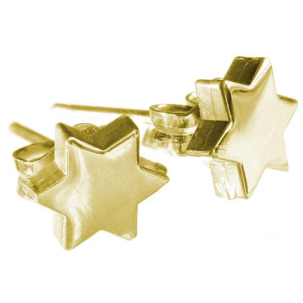 14K Yellow Gold Star of David Stud Earrings Jewish Symbol