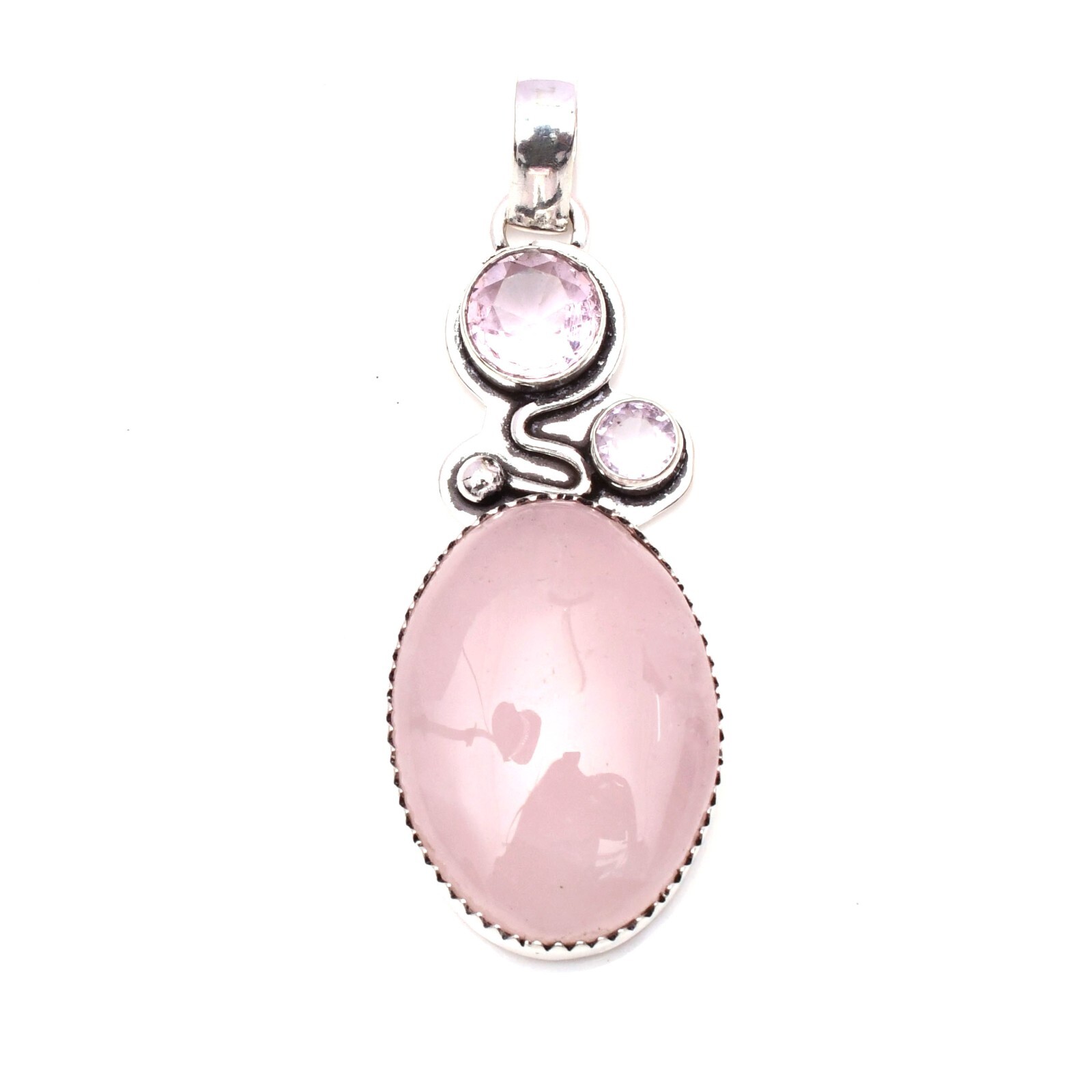 Rose Quartz Gemstone 925 Sterling Silver Handmade Jewelry Pendant 2.15″
