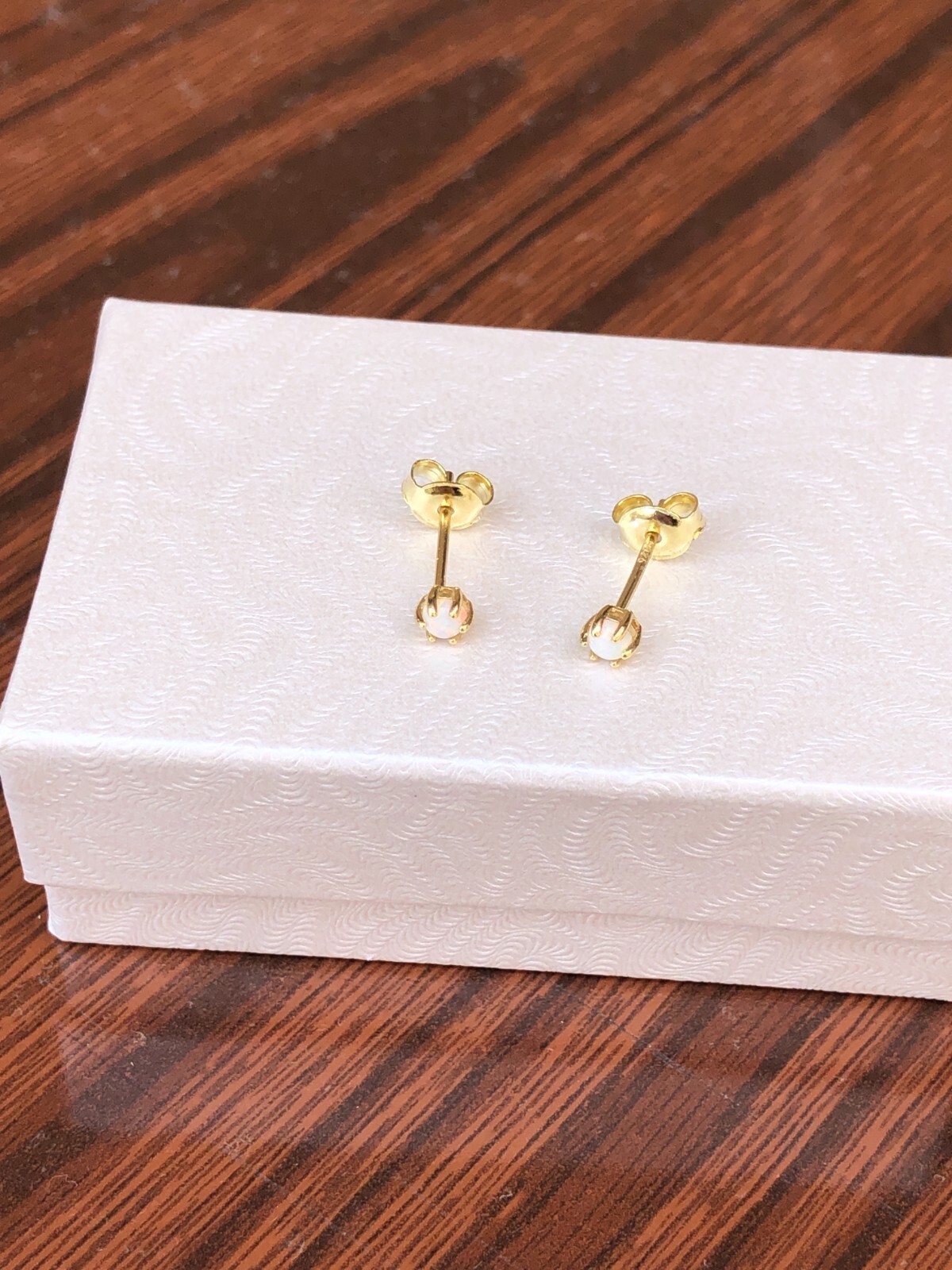 Round White Opal Stud Earrings Sterling Silver 925 Dainty Studs 2.9mm Gold