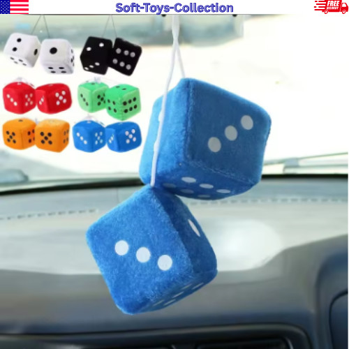 2PCS Fuzzy Dice Car Mirror Hanging Ornament Auto Interior Decor Gift