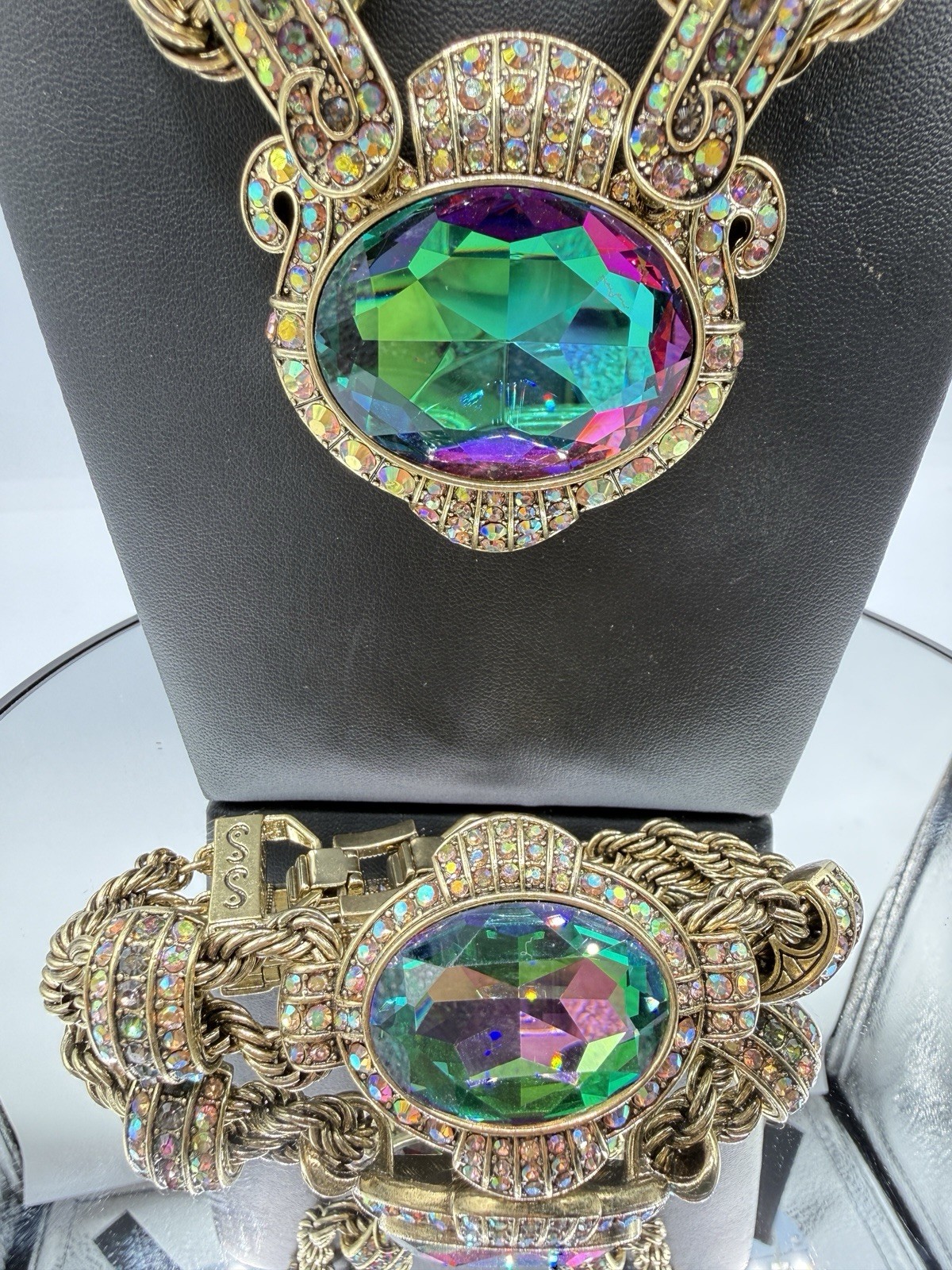 Heidi Daus Chain Of Events AURORA BOREALIS Necklace Bracelet Jewelry Set OF 2